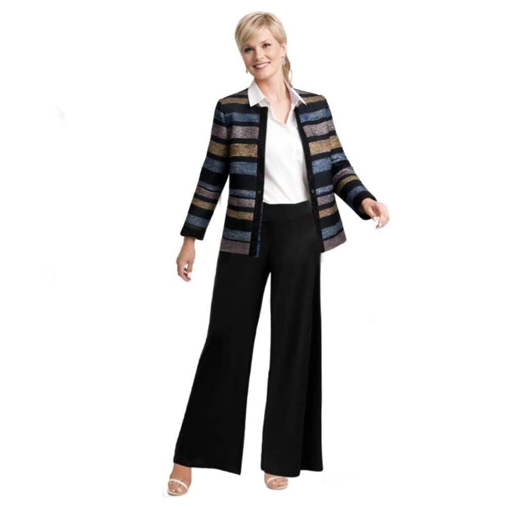 Lauretta Elegant Shimmer Textured Multicolor Stripes Collarless Jacket Sz Xl